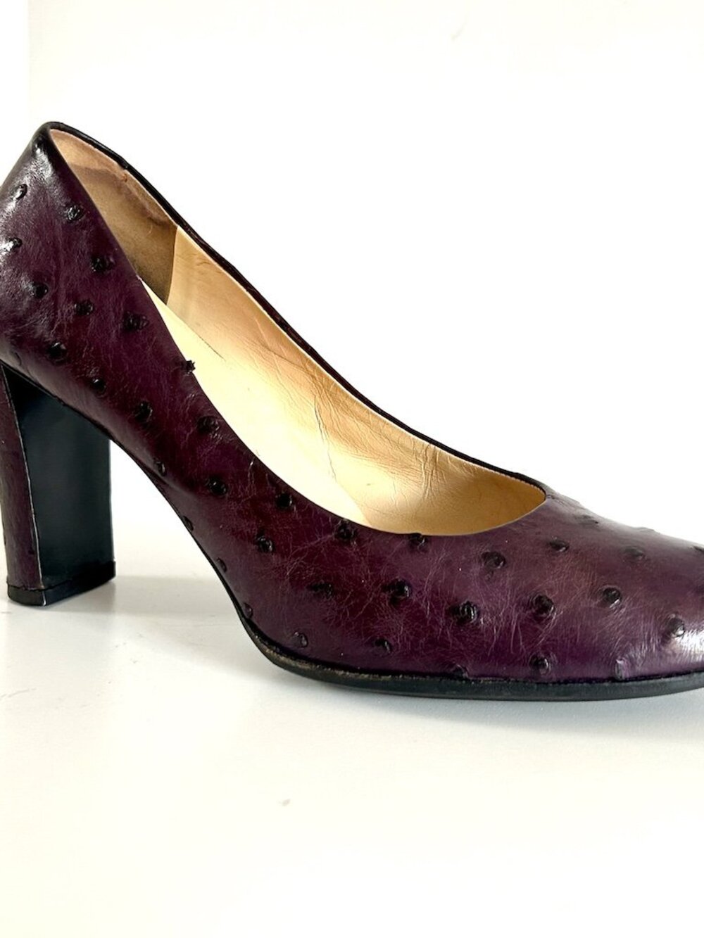 Vintage Prada Ostrich Round Toe Pumps with